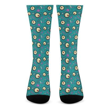 Blue Zombie Pattern Print Crew Socks