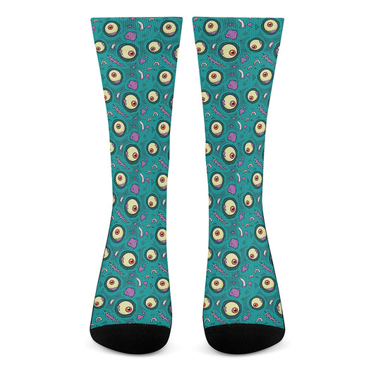 Blue Zombie Pattern Print Crew Socks