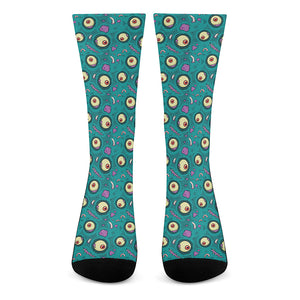 Blue Zombie Pattern Print Crew Socks