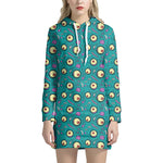 Blue Zombie Pattern Print Hoodie Dress