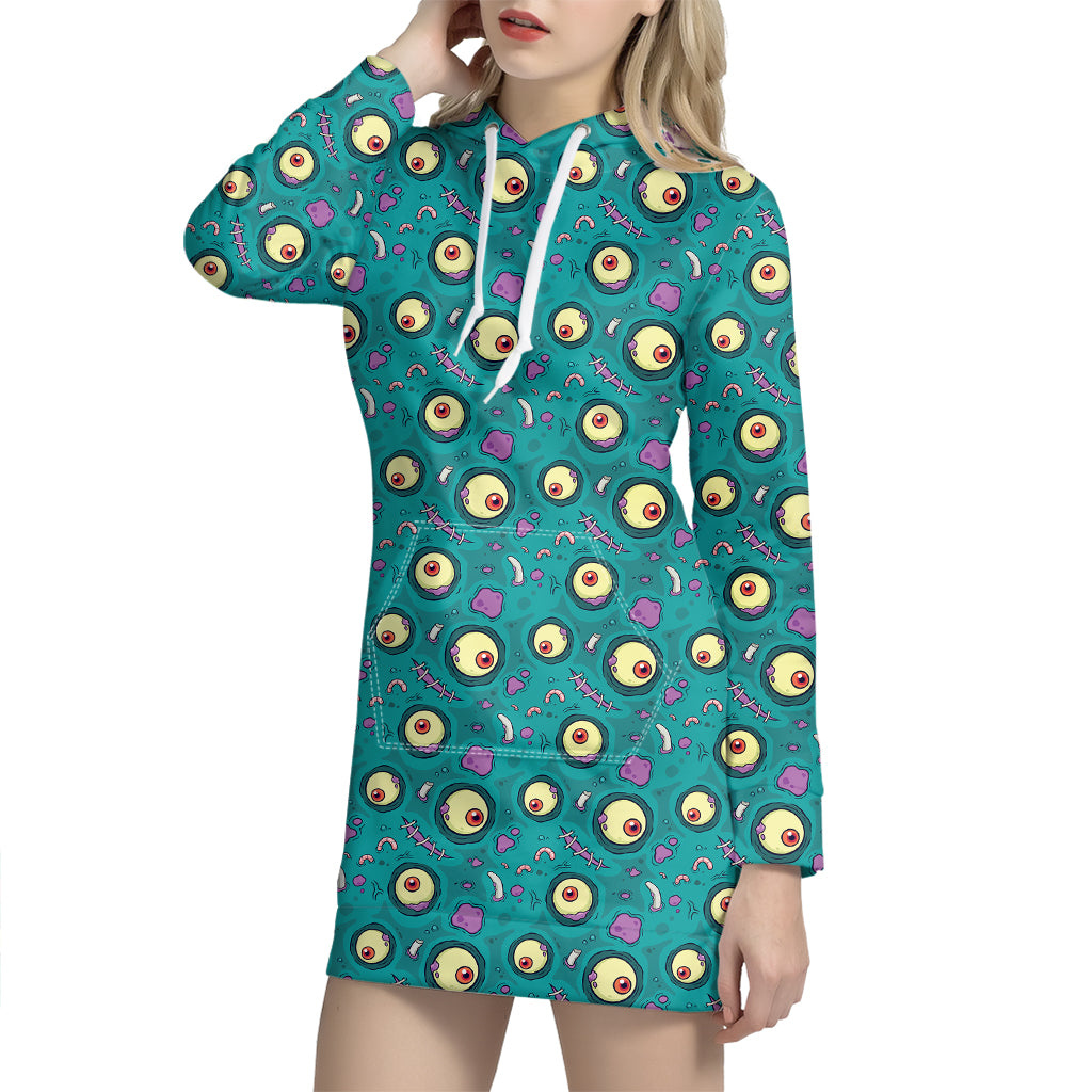 Blue Zombie Pattern Print Hoodie Dress