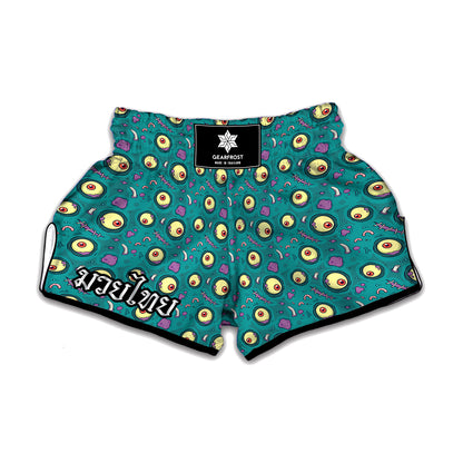 Blue Zombie Pattern Print Muay Thai Boxing Shorts