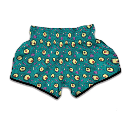 Blue Zombie Pattern Print Muay Thai Boxing Shorts