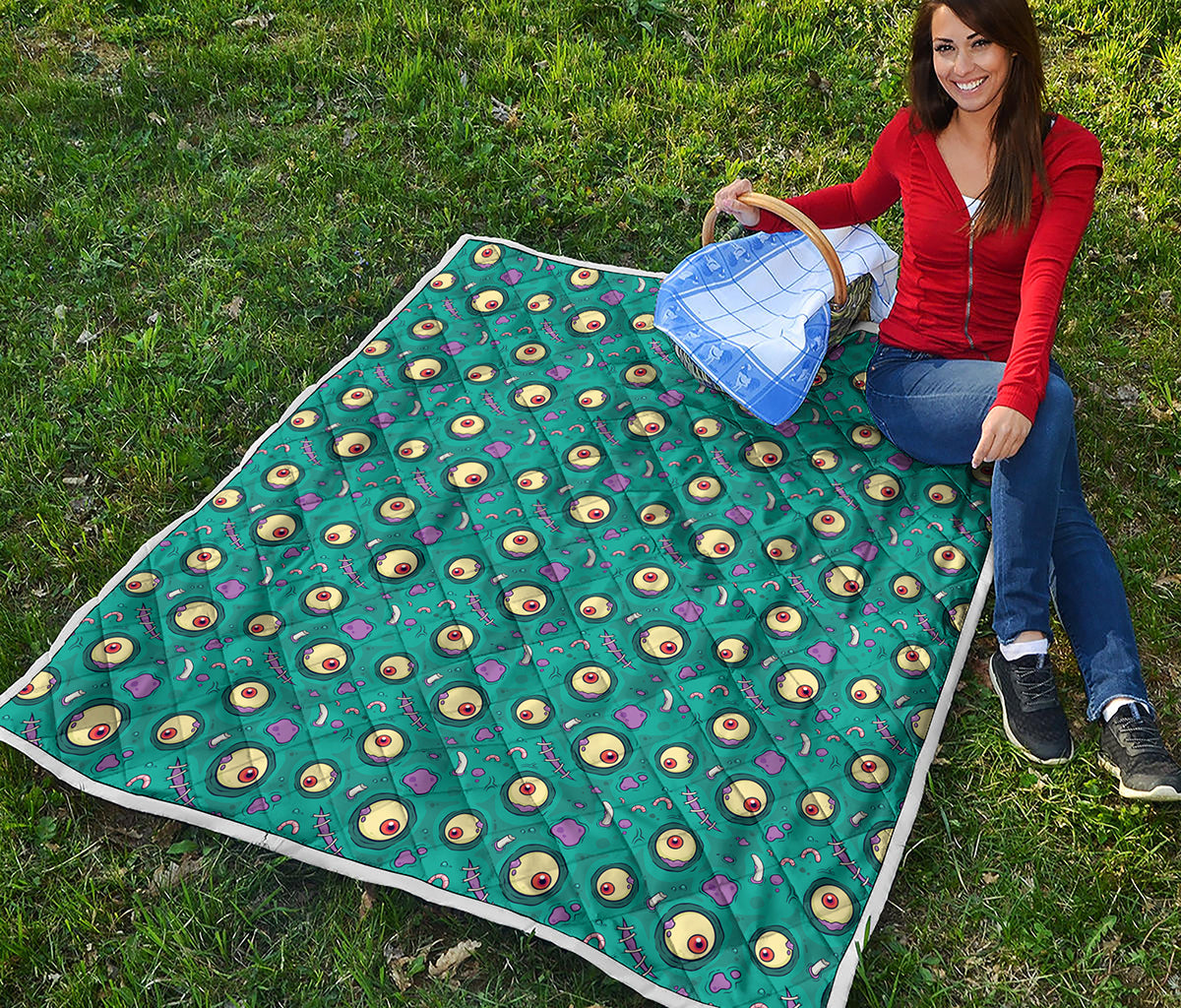 Blue Zombie Pattern Print Quilt