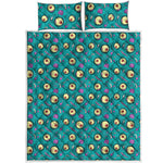Blue Zombie Pattern Print Quilt Bed Set