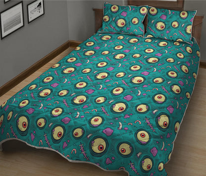 Blue Zombie Pattern Print Quilt Bed Set