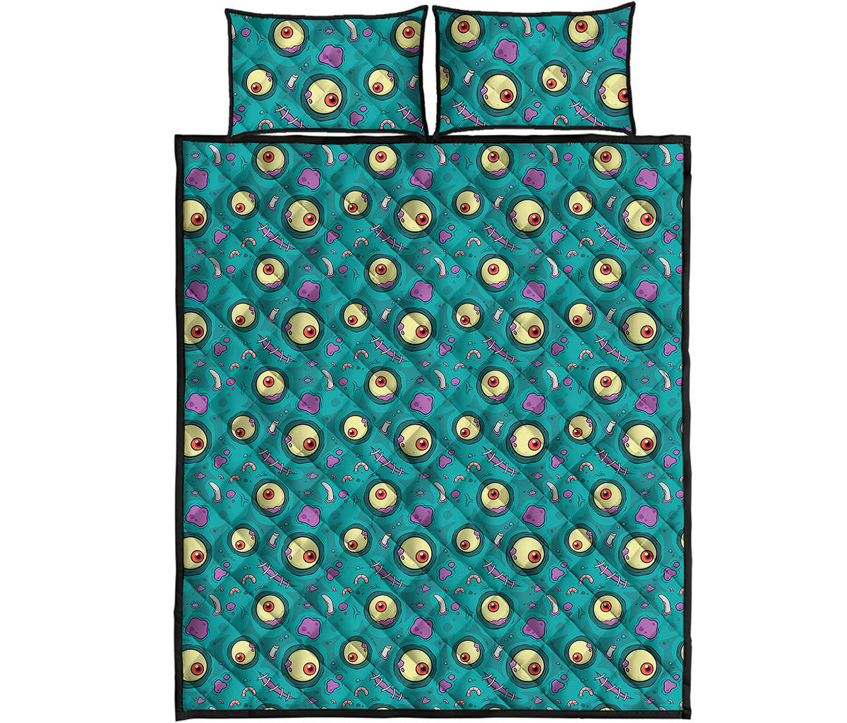 Blue Zombie Pattern Print Quilt Bed Set