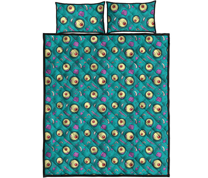 Blue Zombie Pattern Print Quilt Bed Set