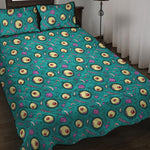 Blue Zombie Pattern Print Quilt Bed Set