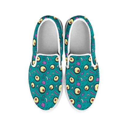 Blue Zombie Pattern Print White Slip On Shoes