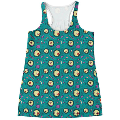 Blue Zombie Pattern Print Women's Racerback Tank Top