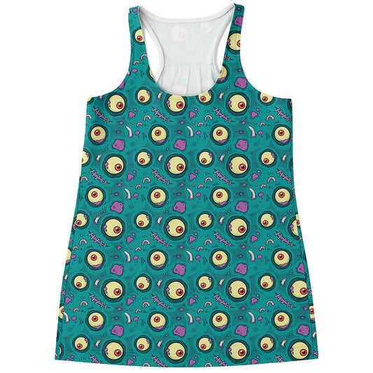 Blue Zombie Pattern Print Women's Racerback Tank Top