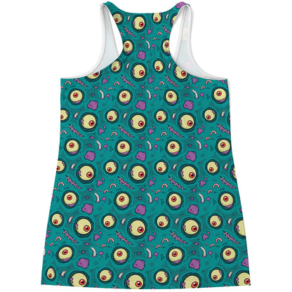 Blue Zombie Pattern Print Women's Racerback Tank Top