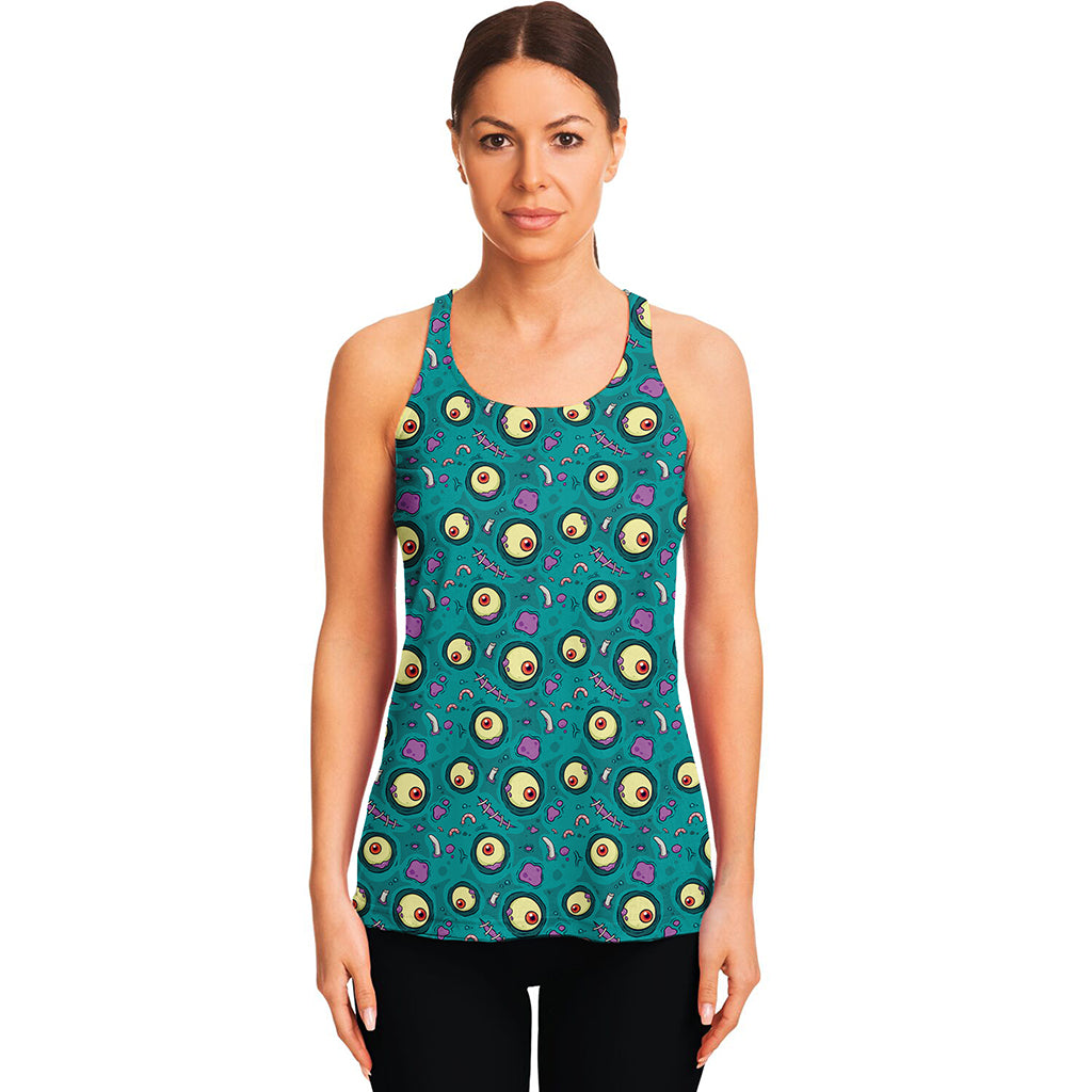 Blue Zombie Pattern Print Women's Racerback Tank Top