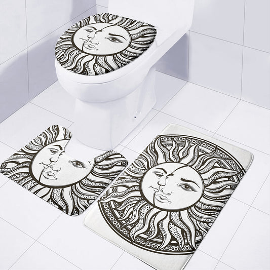 Bohemian Celestial Sun And Moon Print 3 Piece Bath Mat Set