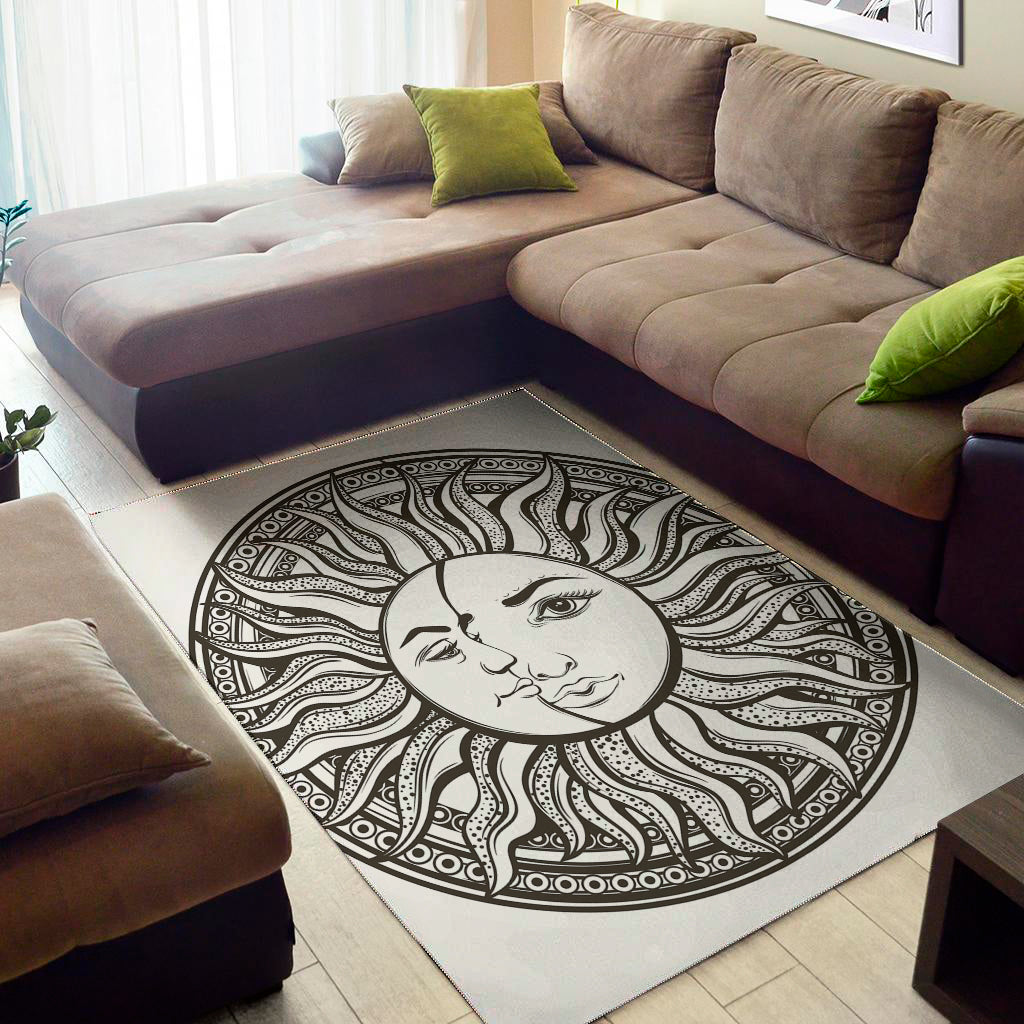 Bohemian Celestial Sun And Moon Print Area Rug