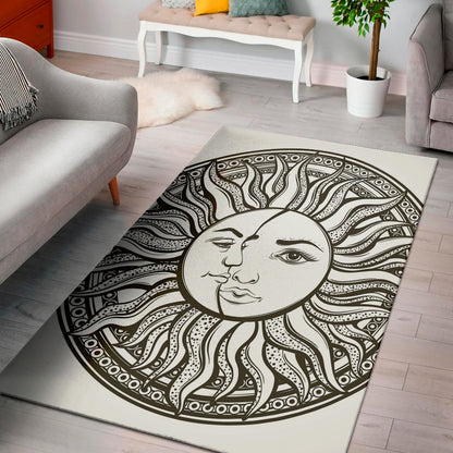 Bohemian Celestial Sun And Moon Print Area Rug