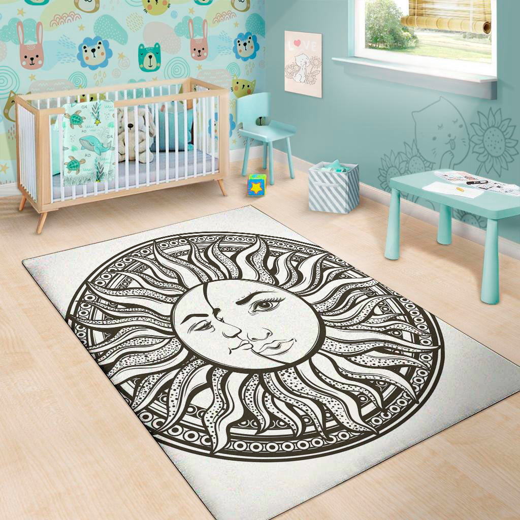 Bohemian Celestial Sun And Moon Print Area Rug