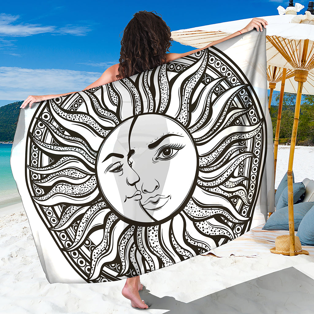 Bohemian Celestial Sun And Moon Print Beach Sarong Wrap