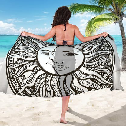 Bohemian Celestial Sun And Moon Print Beach Sarong Wrap