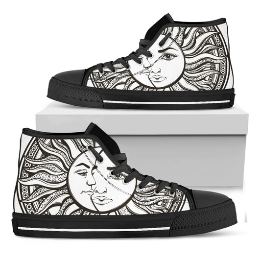 Bohemian Celestial Sun And Moon Print Black High Top Shoes
