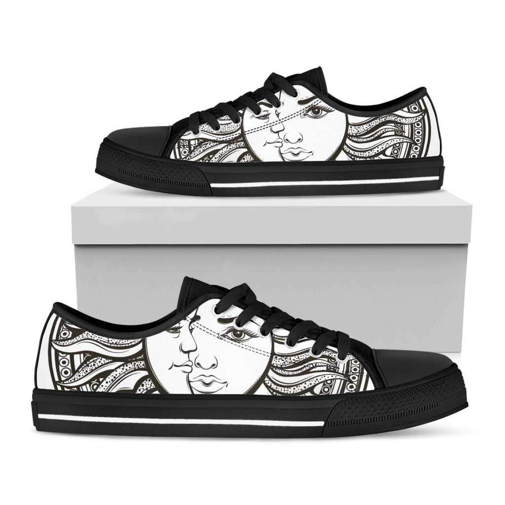 Bohemian Celestial Sun And Moon Print Black Low Top Shoes 