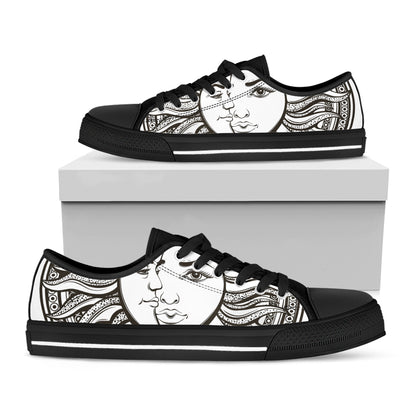 Bohemian Celestial Sun And Moon Print Black Low Top Shoes 