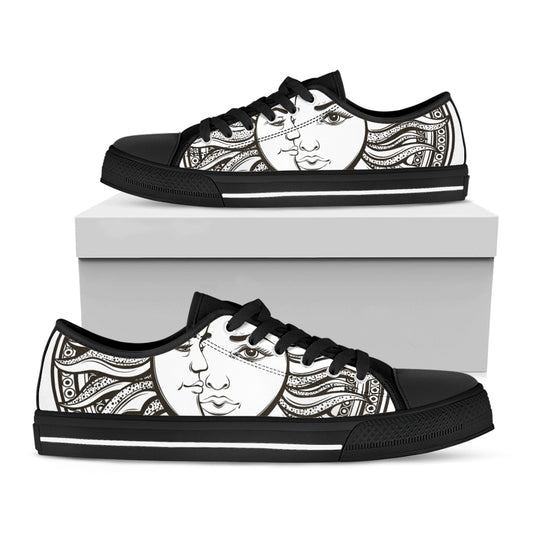 Bohemian Celestial Sun And Moon Print Black Low Top Shoes 