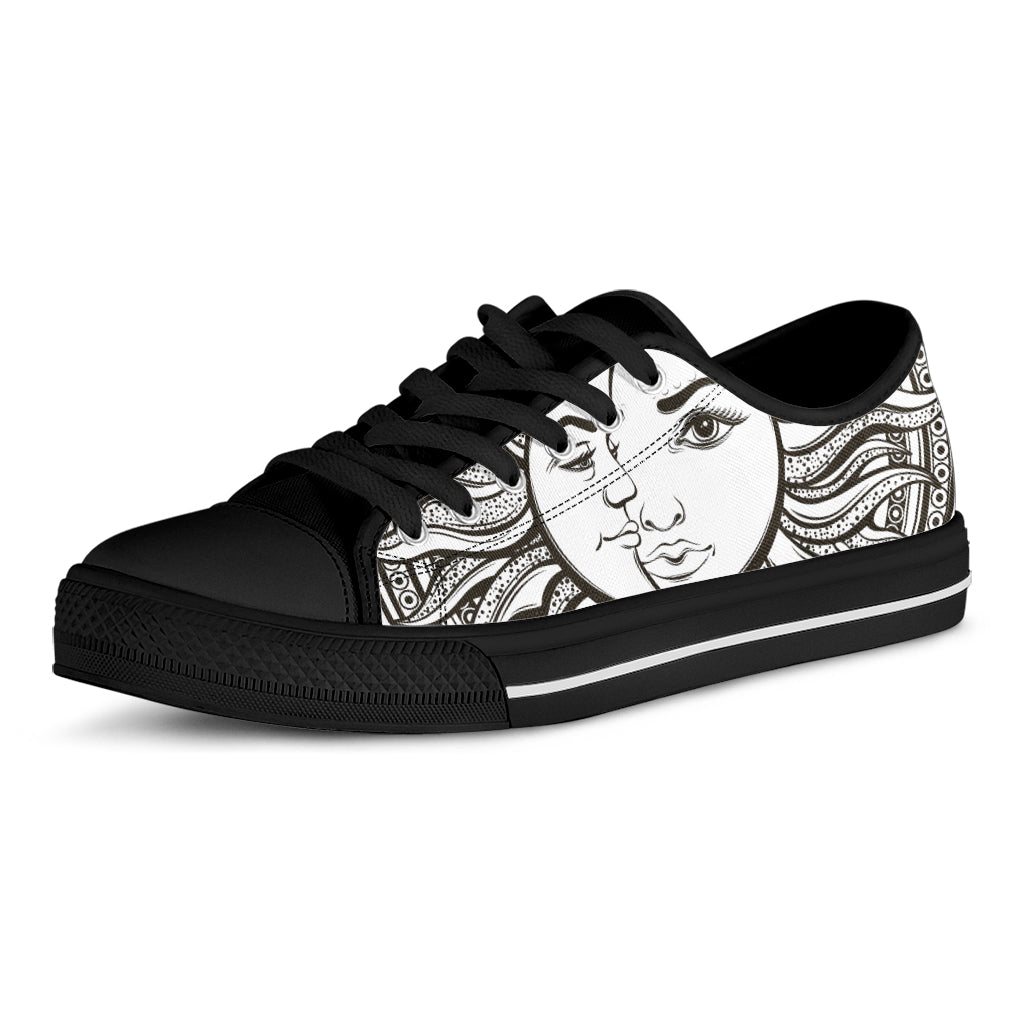 Bohemian Celestial Sun And Moon Print Black Low Top Shoes 