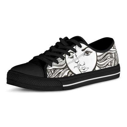 Bohemian Celestial Sun And Moon Print Black Low Top Shoes 