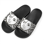 Bohemian Celestial Sun And Moon Print Black Slide Sandals