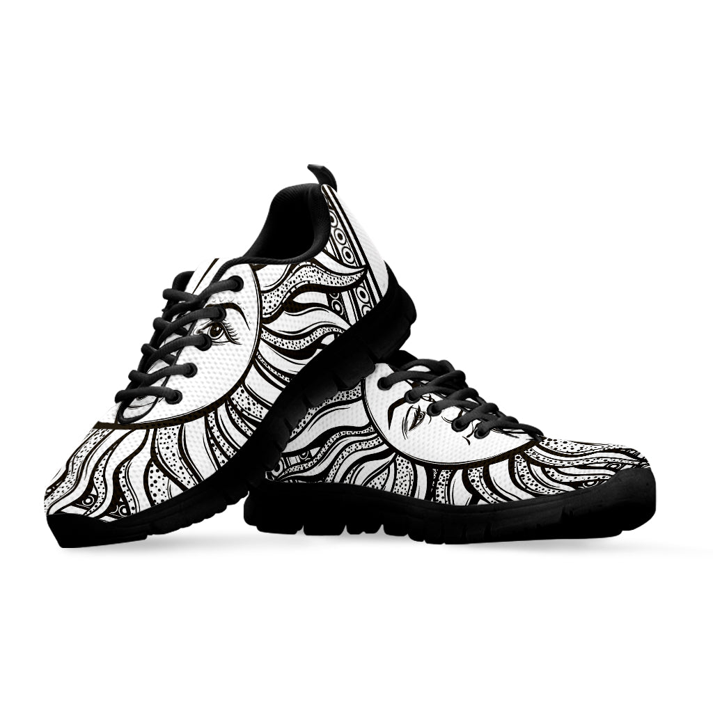 Bohemian Celestial Sun And Moon Print Black Sneakers