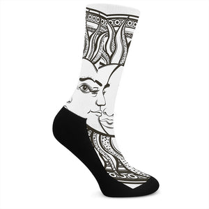 Bohemian Celestial Sun And Moon Print Crew Socks