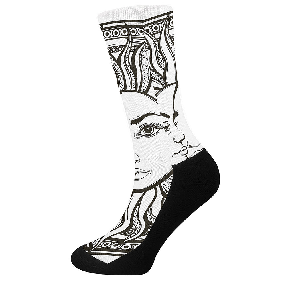 Bohemian Celestial Sun And Moon Print Crew Socks