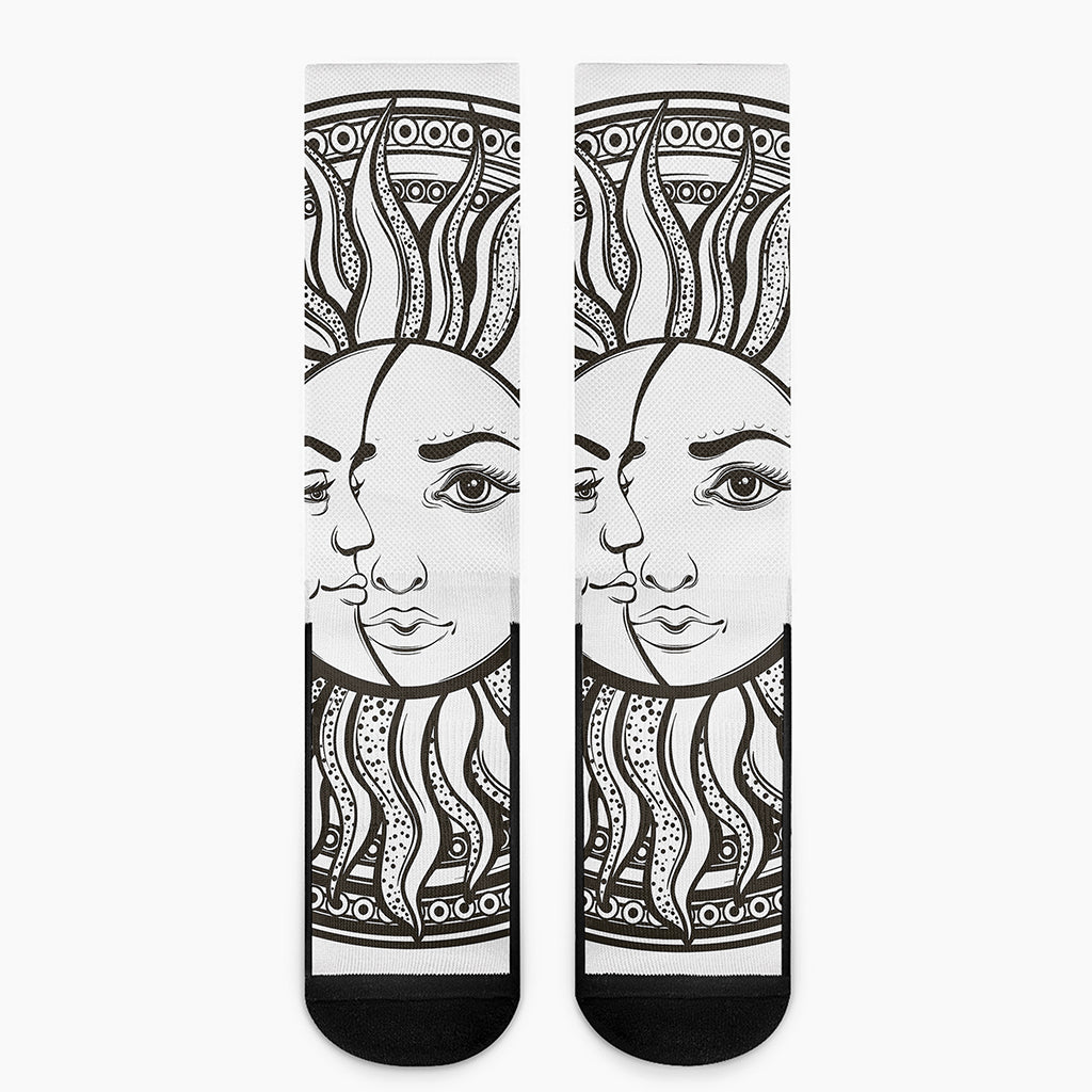 Bohemian Celestial Sun And Moon Print Crew Socks