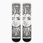 Bohemian Celestial Sun And Moon Print Crew Socks