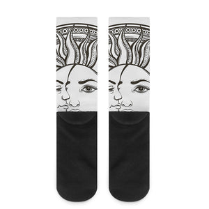 Bohemian Celestial Sun And Moon Print Crew Socks