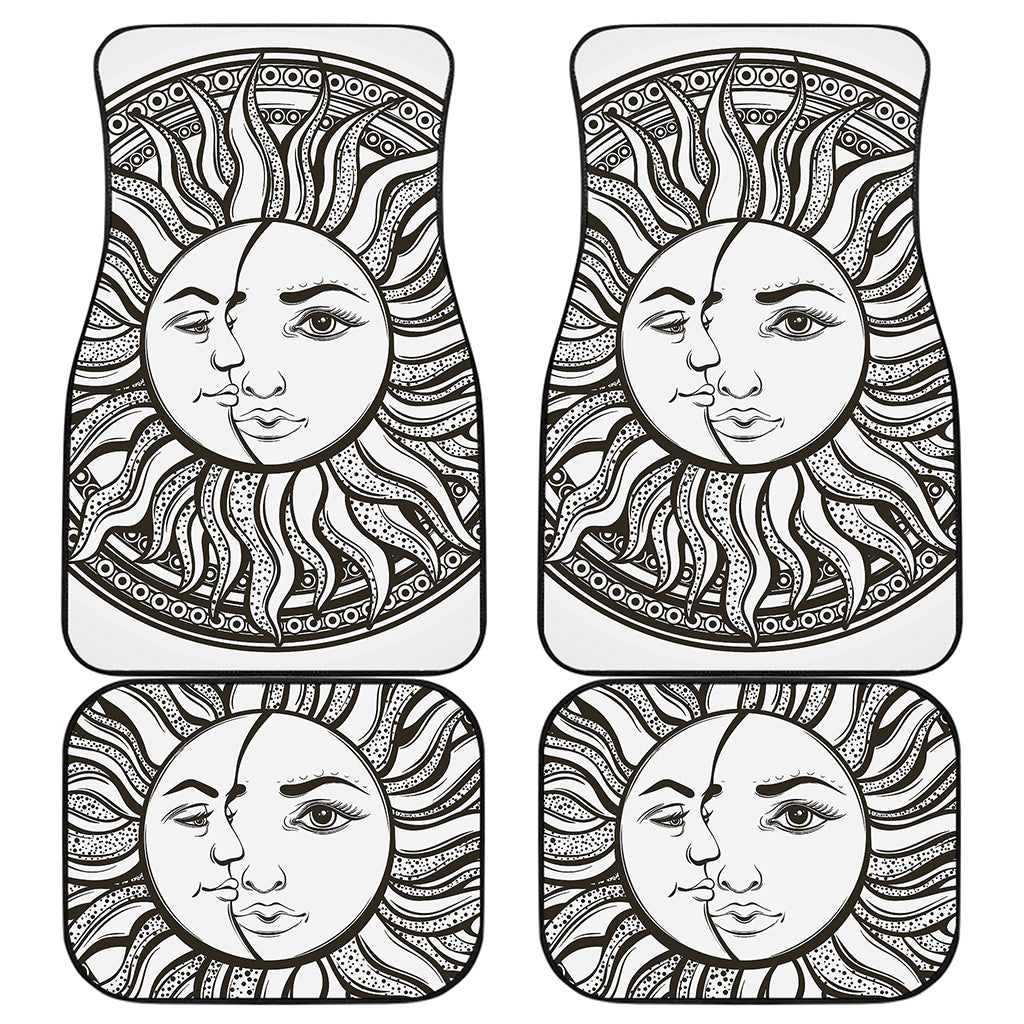 Bohemian Celestial Sun And Moon Print Front and Back Car Floor Mats
