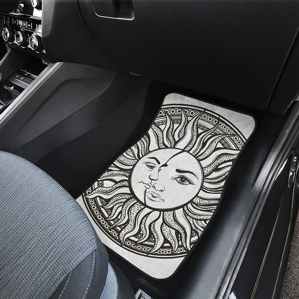 Bohemian Celestial Sun And Moon Print Front and Back Car Floor Mats