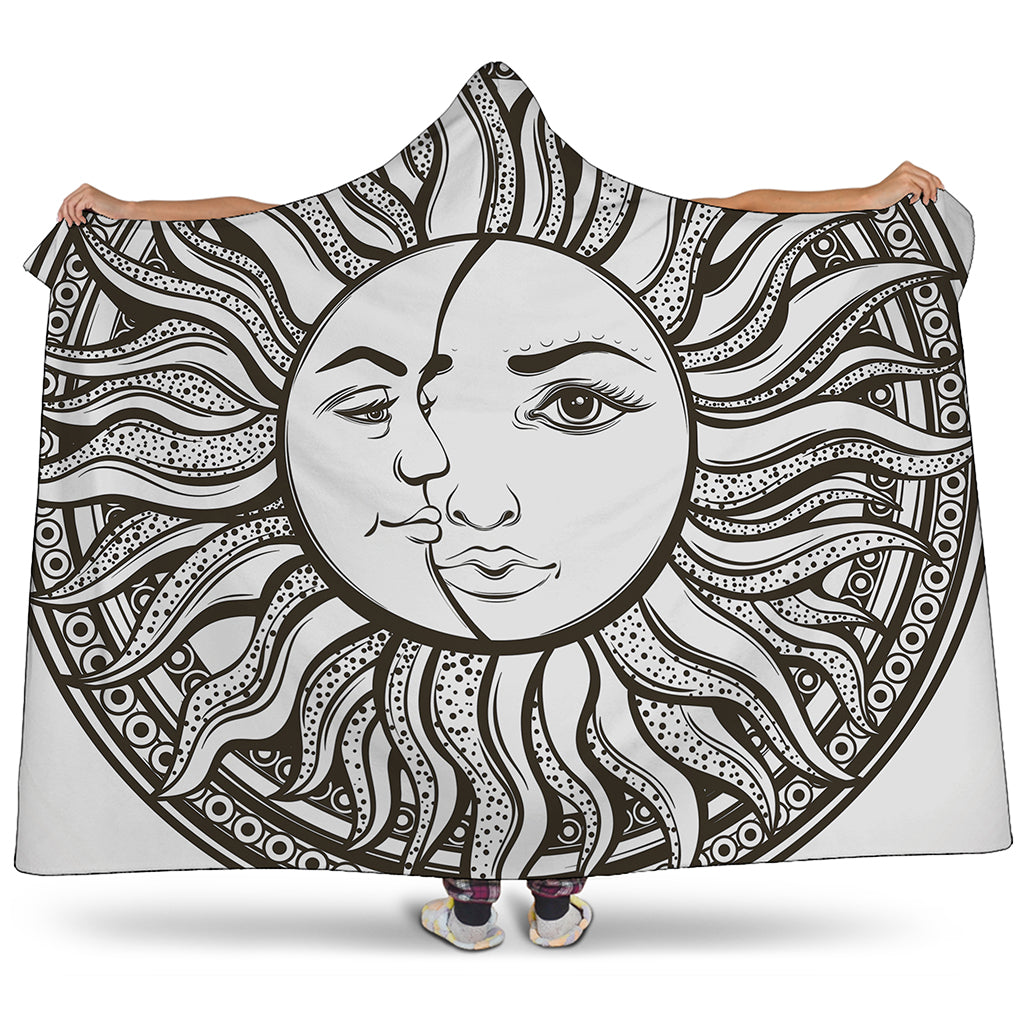 Bohemian Celestial Sun And Moon Print Hooded Blanket