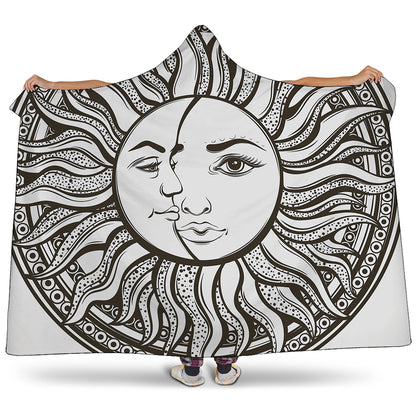 Bohemian Celestial Sun And Moon Print Hooded Blanket