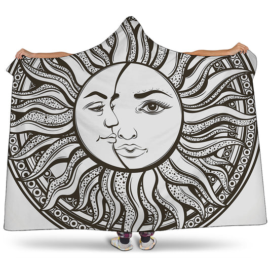 Bohemian Celestial Sun And Moon Print Hooded Blanket