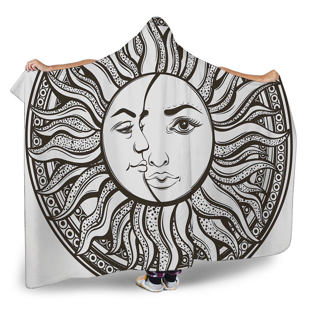 Bohemian Celestial Sun And Moon Print Hooded Blanket