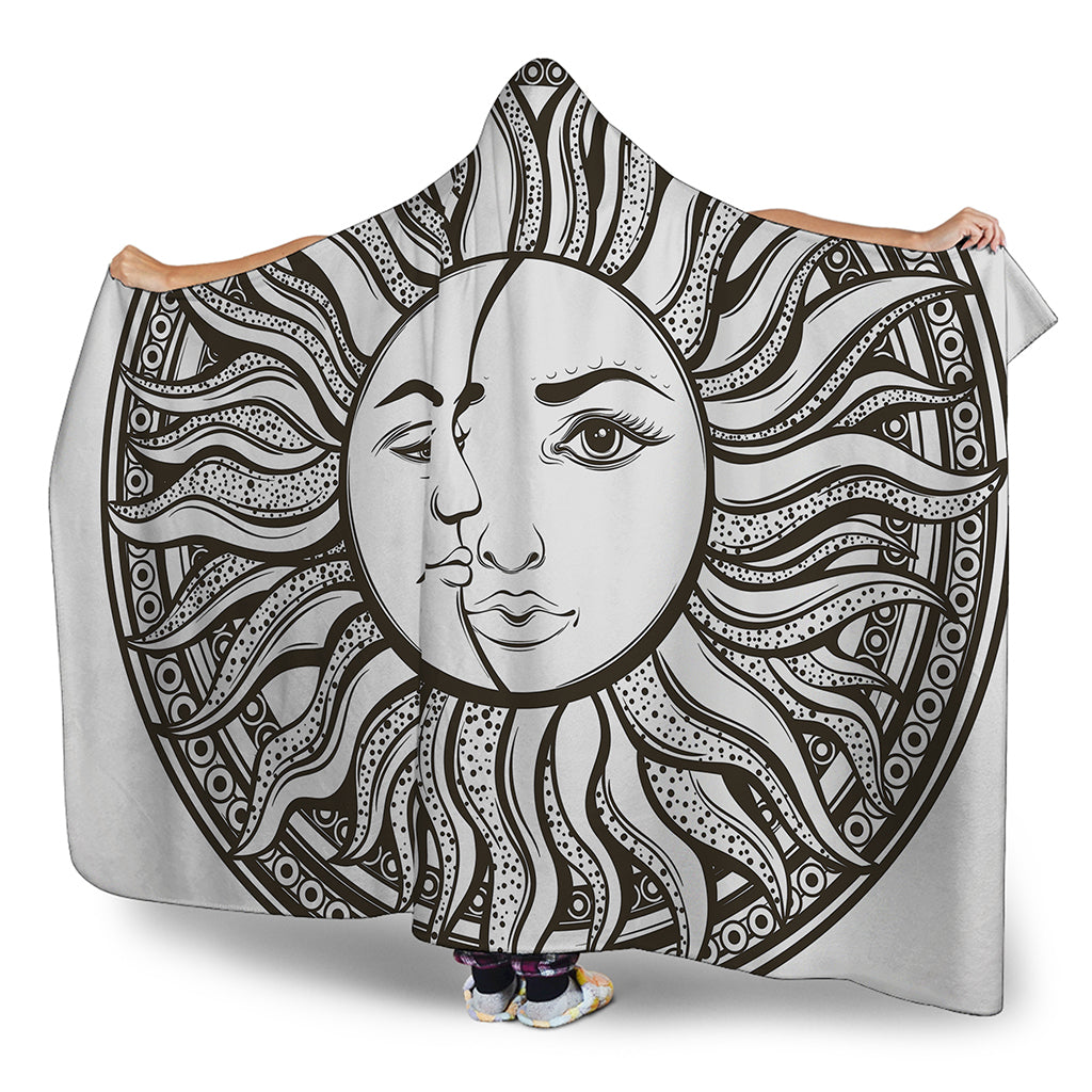 Bohemian Celestial Sun And Moon Print Hooded Blanket