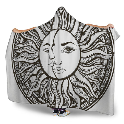 Bohemian Celestial Sun And Moon Print Hooded Blanket