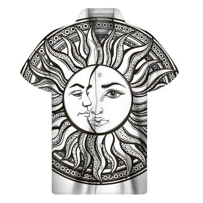 Bohemian Celestial Sun And Moon Print Men's Short Sleeve Shirt