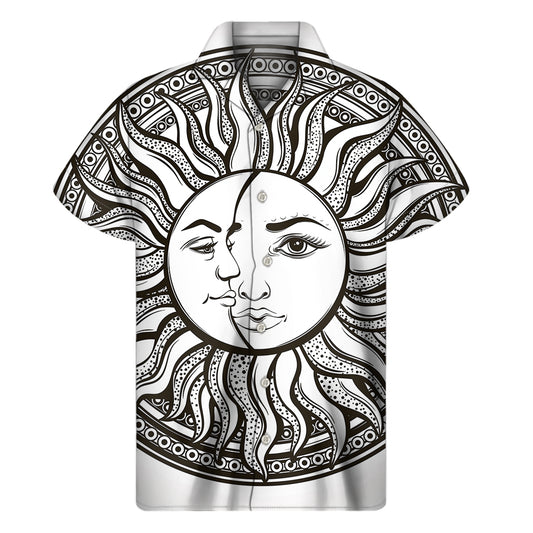 Bohemian Celestial Sun And Moon Print Men's Short Sleeve Shirt