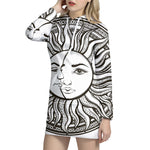 Bohemian Celestial Sun And Moon Print Pullover Hoodie Dress