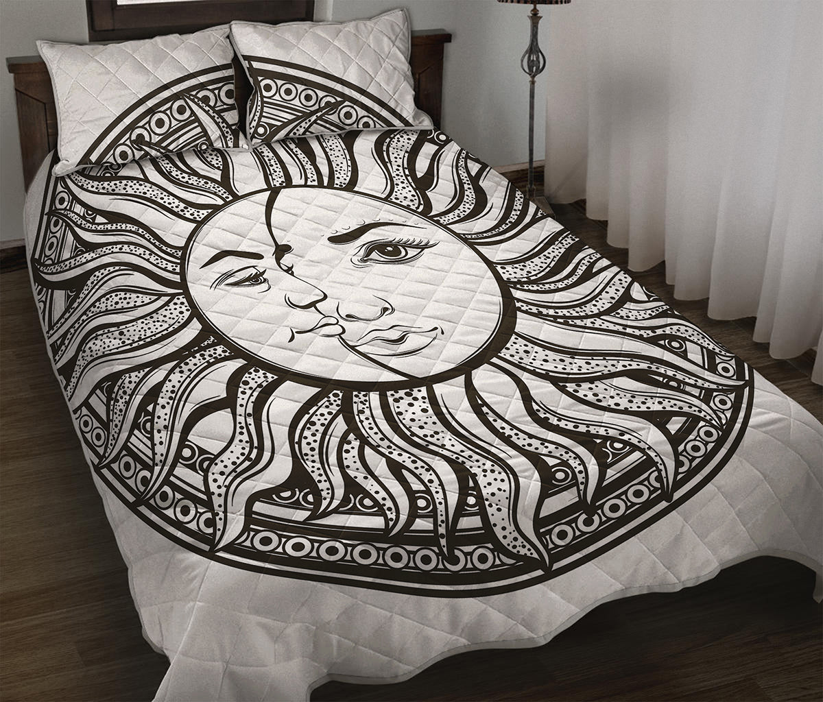 Bohemian Celestial Sun And Moon Print Quilt Bed Set