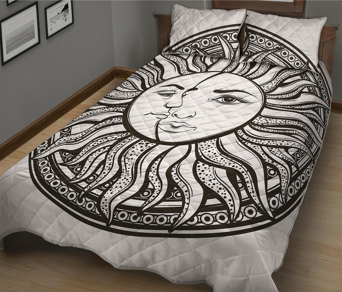 Bohemian Celestial Sun And Moon Print Quilt Bed Set